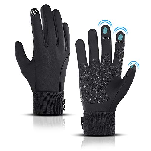LERWAY Winter Warm Gloves, Touchscreen Gloves Windproof Water-Resistant Thermal Non-slip MTB Gloves Black for Men Women Running Driving Cycling Climbing Hiking Skiing (Black-M)