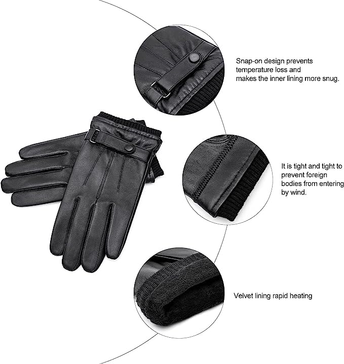 BISON DENIM Winter Genuine Sheepskin Leather Gloves for Men, Touchscreen Texting Warm Cashmere Lined Gloves for Driving