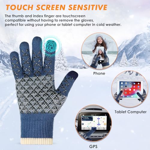 KUYOU 2 Pairs Winter Gloves, Anti-Slip Touch Screen Gloves for Men Women,Windproof Thermal Gloves for Cycling, Running, Driving, Hiking, Walking, Texting, Freezer Work and Daily Activities