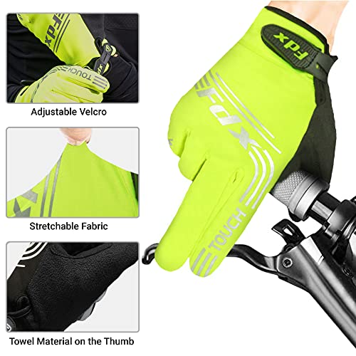 FDX Full Finger Winter Cycling Gloves, Thermal Warm, Water Resistant, Windproof, Anti-Shocking Gel Padded Palms, Touchscreen, Breathable, Anti-Slip Men Women, Racing, MTB, Riding, Running(Yellow L)