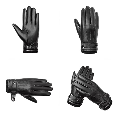 BISON DENIM Winter Genuine Sheepskin Leather Gloves for Men, Touchscreen Texting Warm Cashmere Lined Gloves for Driving