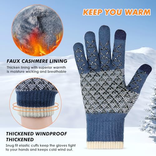 KUYOU 2 Pairs Winter Gloves, Anti-Slip Touch Screen Gloves for Men Women,Windproof Thermal Gloves for Cycling, Running, Driving, Hiking, Walking, Texting, Freezer Work and Daily Activities