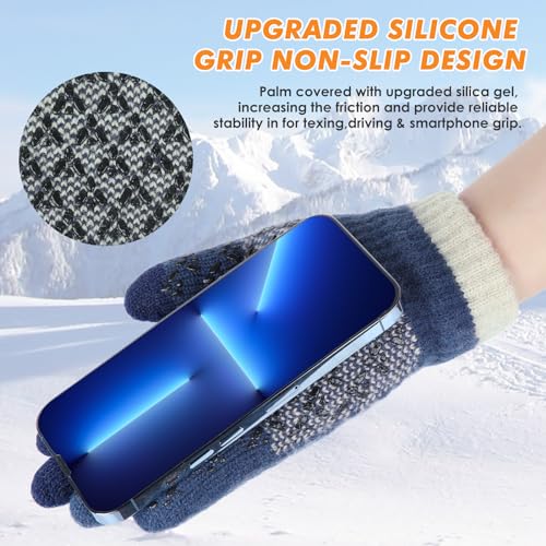 KUYOU 2 Pairs Winter Gloves, Anti-Slip Touch Screen Gloves for Men Women,Windproof Thermal Gloves for Cycling, Running, Driving, Hiking, Walking, Texting, Freezer Work and Daily Activities