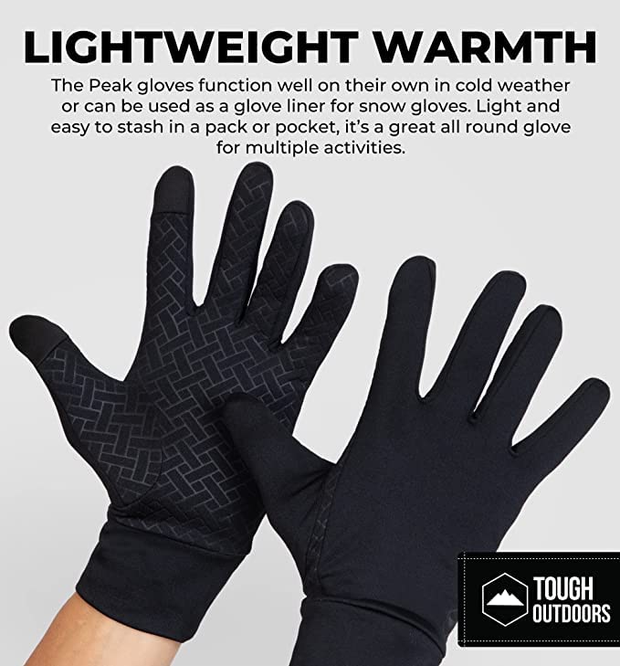 Tough Outdoors Running Gloves with Touch Screen - Winter Glove Liners for Texting, Cycling - Thin & Lightweight Cold Weather Thermal Gloves