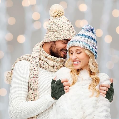 FRIUSATE 2 Pair Fingerless Gloves Thermal Winter Warm Half Finger Gloves Plush Knitted Gloves Outdoor Driving Working Running Cycling Gloves for Men and Women