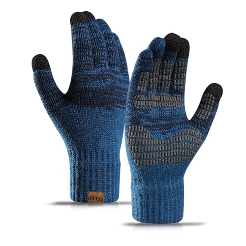 TATAFUN Winter Touch Screen Thermal Gloves, Men Anti-Slip Thermal Gloves, Soft Full-Finger Gloves, Winter Gloves, Suitable for Outdoor Cycling, Hiking, Climbing, Sports Bicycle (Blue)