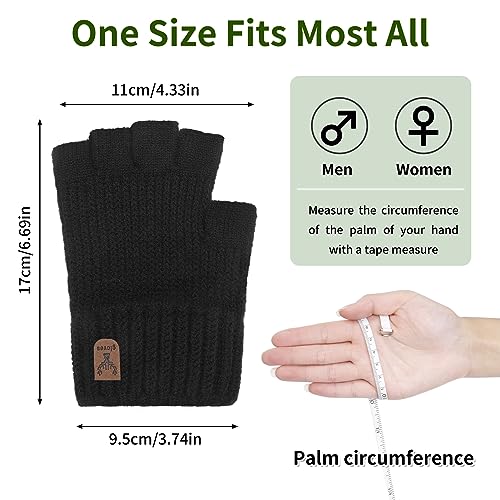 FRIUSATE 2 Pair Fingerless Gloves Thermal Winter Warm Half Finger Gloves Plush Knitted Gloves Outdoor Driving Working Running Cycling Gloves for Men and Women