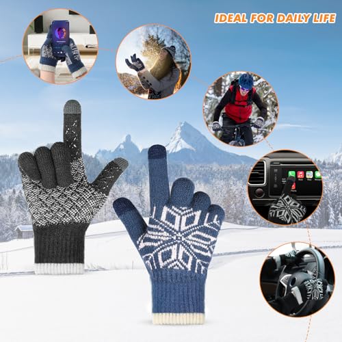 KUYOU 2 Pairs Winter Gloves, Anti-Slip Touch Screen Gloves for Men Women,Windproof Thermal Gloves for Cycling, Running, Driving, Hiking, Walking, Texting, Freezer Work and Daily Activities