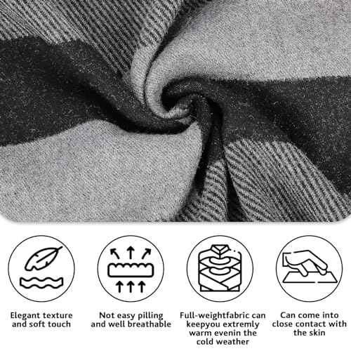 Men's Rough Scarf Cashmere Wool Touch like Scarf 70in x 12in, Warm Knitted Wool Long Scarf Business Plaid Scarf Men's Scarves For Autumn Winter Sports Running Driving (Black Grey)