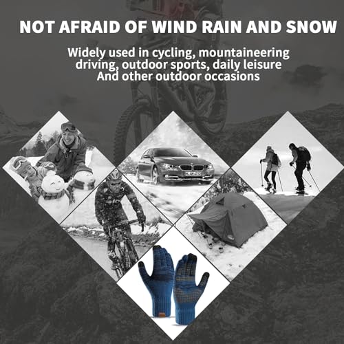 TATAFUN Winter Touch Screen Thermal Gloves, Men Anti-Slip Thermal Gloves, Soft Full-Finger Gloves, Winter Gloves, Suitable for Outdoor Cycling, Hiking, Climbing, Sports Bicycle (Blue)