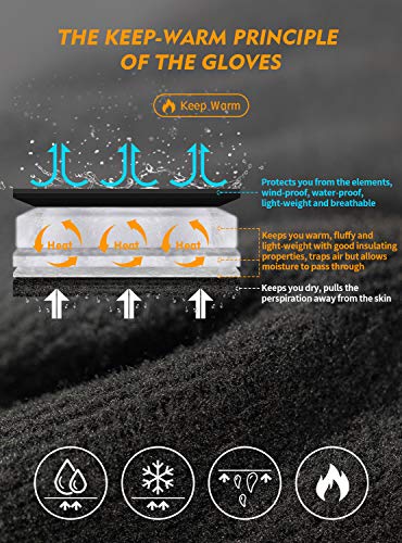 TRENDOUX Gloves Men, Ski Glove for Men Women Extreme Cold Weather 3M Thinsulate Touchscreen Windproof Cuff Thick Wicking Insert for Bike Snowboard Running cycling - Black L…