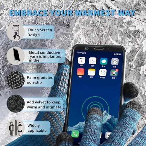TATAFUN Winter Touch Screen Thermal Gloves, Men Anti-Slip Thermal Gloves, Soft Full-Finger Gloves, Winter Gloves, Suitable for Outdoor Cycling, Hiking, Climbing, Sports Bicycle (Blue)