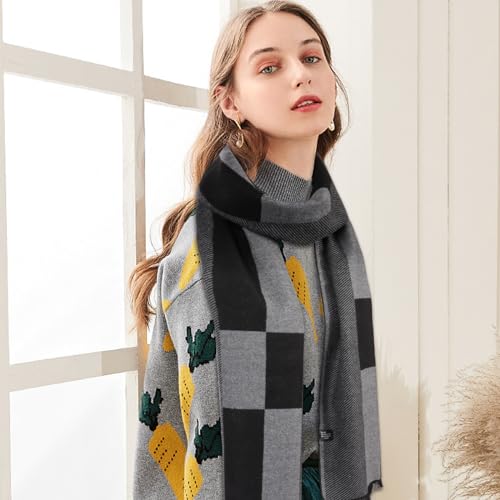 Men's Rough Scarf Cashmere Wool Touch like Scarf 70in x 12in, Warm Knitted Wool Long Scarf Business Plaid Scarf Men's Scarves For Autumn Winter Sports Running Driving (Black Grey)