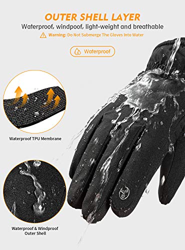 TRENDOUX Gloves Men, Ski Glove for Men Women Extreme Cold Weather 3M Thinsulate Touchscreen Windproof Cuff Thick Wicking Insert for Bike Snowboard Running cycling - Black L…