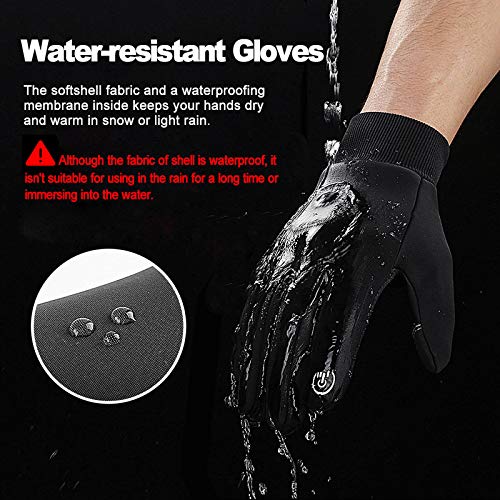 LERWAY Winter Warm Gloves, Touchscreen Gloves Windproof Water-Resistant Thermal Non-slip MTB Gloves Black for Men Women Running Driving Cycling Climbing Hiking Skiing (Black-M)