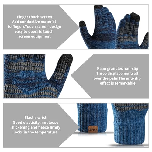 TATAFUN Winter Touch Screen Thermal Gloves, Men Anti-Slip Thermal Gloves, Soft Full-Finger Gloves, Winter Gloves, Suitable for Outdoor Cycling, Hiking, Climbing, Sports Bicycle (Blue)