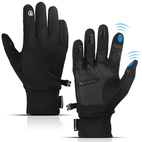 Girebae Warm Winter Gloves, Windproof Waterproof Touchscreen Running Gloves, Non-Slip Elastic Cuff Thermal Gloves for Men Women Running Driving Cycling Climbing Hiking (Black, M)