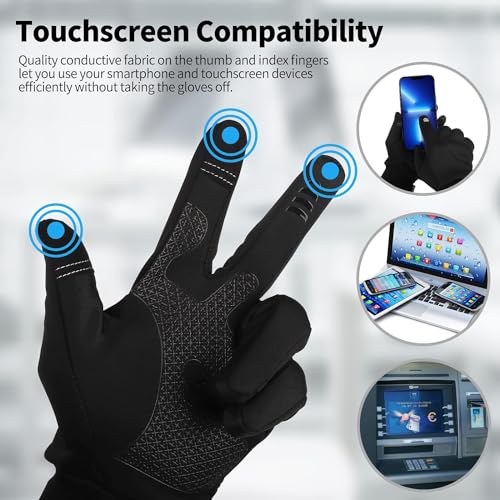 Girebae Warm Winter Gloves, Windproof Waterproof Touchscreen Running Gloves, Non-Slip Elastic Cuff Thermal Gloves for Men Women Running Driving Cycling Climbing Hiking (Black, M)