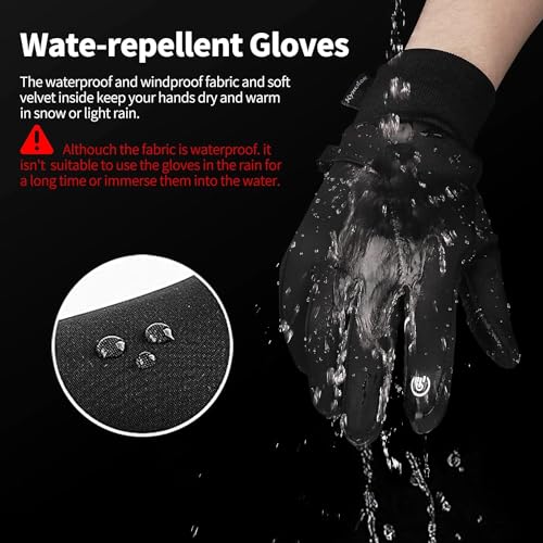 Girebae Warm Winter Gloves, Windproof Waterproof Touchscreen Running Gloves, Non-Slip Elastic Cuff Thermal Gloves for Men Women Running Driving Cycling Climbing Hiking (Black, M)