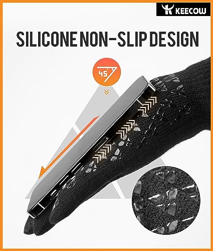 KEECOW-Mens-Gloves-Winter,Touch Screen Knitted Thermal-Gloves for Mens & Womens with Thickened Elastic Cuff,Non-slip Silicone for Typing Driving Fishing Hiking Climbing (Black)