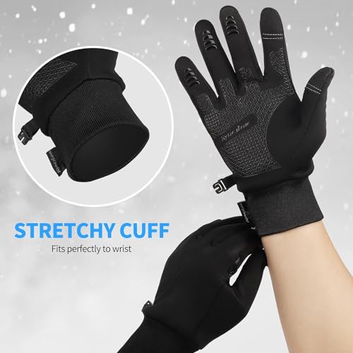 Girebae Warm Winter Gloves, Windproof Waterproof Touchscreen Running Gloves, Non-Slip Elastic Cuff Thermal Gloves for Men Women Running Driving Cycling Climbing Hiking (Black, M)