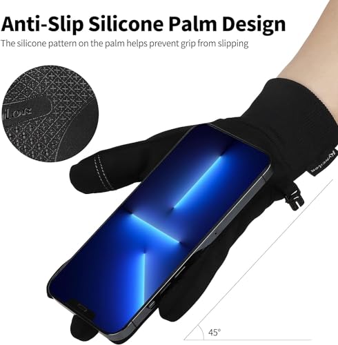 Girebae Warm Winter Gloves, Windproof Waterproof Touchscreen Running Gloves, Non-Slip Elastic Cuff Thermal Gloves for Men Women Running Driving Cycling Climbing Hiking (Black, M)