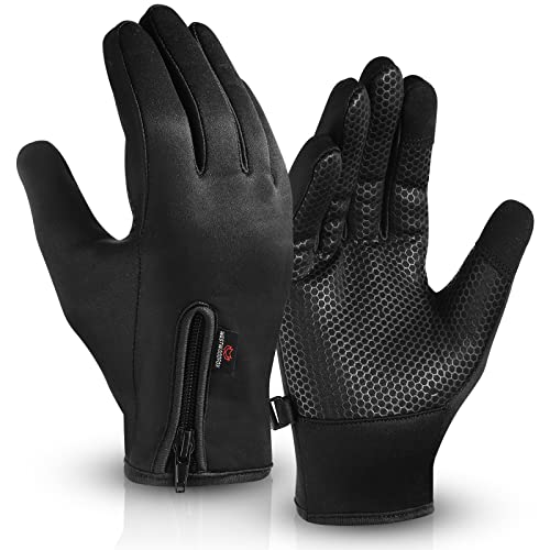 WESTWOOD FOX WFX Cycling Gloves Touchscreen Thermal Running Gloves Black Winter Gloves Warm Windproof Non-slip Fleece Lining Bike Gloves Warm Gloves for Men Women (L;, Black)