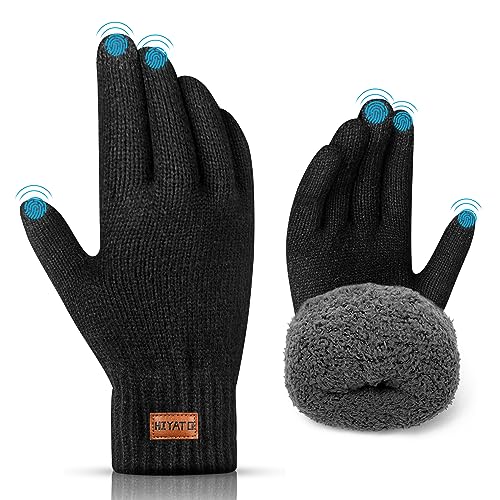HIYATO Touch Screen Gloves, Thermal Gloves with Soft Lining, Winter Knit Gloves for Men and Women (Black)