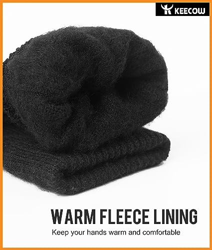 KEECOW-Mens-Gloves-Winter,Touch Screen Knitted Thermal-Gloves for Mens & Womens with Thickened Elastic Cuff,Non-slip Silicone for Typing Driving Fishing Hiking Climbing (Black)