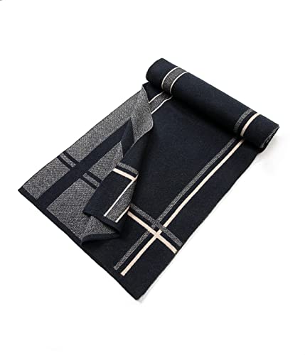 Villand Luxurious Mens Striped Merino Wool Scarf - Gift Box Wrapped Winter Soft Warm Thick Knitted Neckwear for Men (Navy Blue)