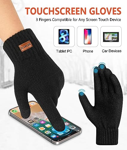 HIYATO Touch Screen Gloves, Thermal Gloves with Soft Lining, Winter Knit Gloves for Men and Women (Black)
