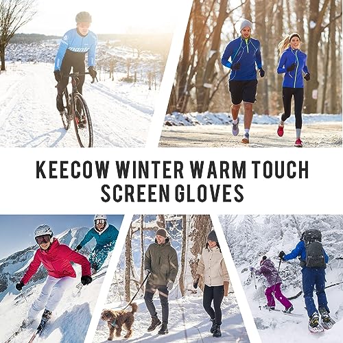 KEECOW-Mens-Gloves-Winter,Touch Screen Knitted Thermal-Gloves for Mens & Womens with Thickened Elastic Cuff,Non-slip Silicone for Typing Driving Fishing Hiking Climbing (Black)