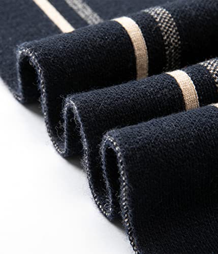 Villand Luxurious Mens Striped Merino Wool Scarf - Gift Box Wrapped Winter Soft Warm Thick Knitted Neckwear for Men (Navy Blue)