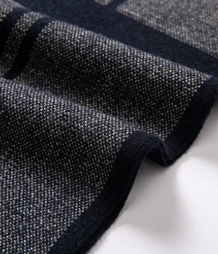 Villand Luxurious Mens Striped Merino Wool Scarf - Gift Box Wrapped Winter Soft Warm Thick Knitted Neckwear for Men (Navy Blue)