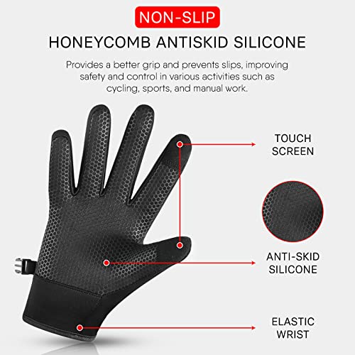 WESTWOOD FOX WFX Cycling Gloves Touchscreen Thermal Running Gloves Black Winter Gloves Warm Windproof Non-slip Fleece Lining Bike Gloves Warm Gloves for Men Women (L;, Black)