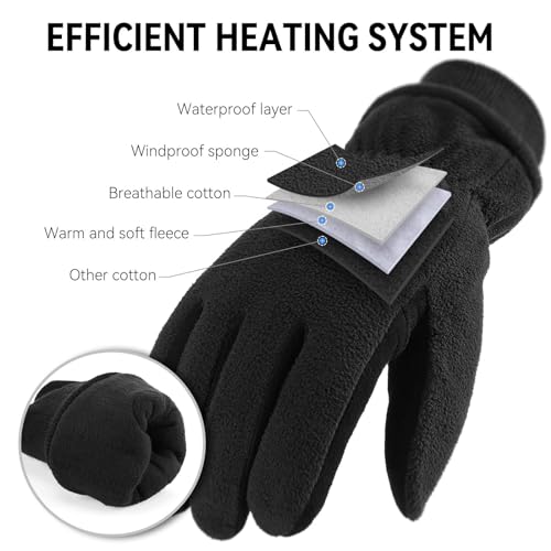 OZERO Thermal Gloves, Mens & Womens Deer Leather Winter Gloves for Cycling and Running, L, Black