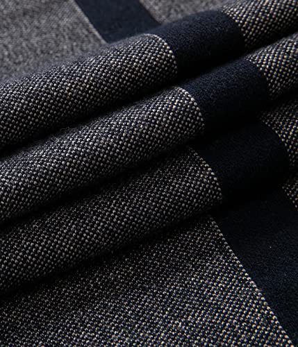 Villand Luxurious Mens Striped Merino Wool Scarf - Gift Box Wrapped Winter Soft Warm Thick Knitted Neckwear for Men (Navy Blue)