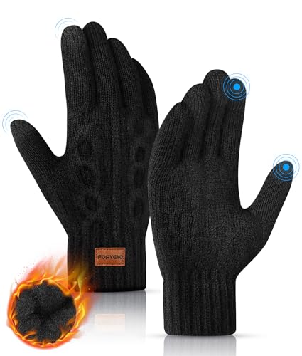 FORVEVO Mens Gloves Winter Gloves, Thermal Touch Screen Gloves for Work Running Driving Walking with Warm Soft Lining - Black Knitted Gloves