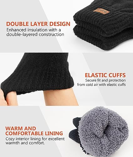 HIYATO Touch Screen Gloves, Thermal Gloves with Soft Lining, Winter Knit Gloves for Men and Women (Black)