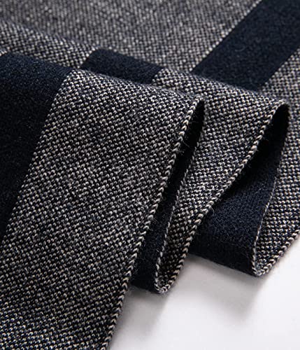 Villand Luxurious Mens Striped Merino Wool Scarf - Gift Box Wrapped Winter Soft Warm Thick Knitted Neckwear for Men (Navy Blue)