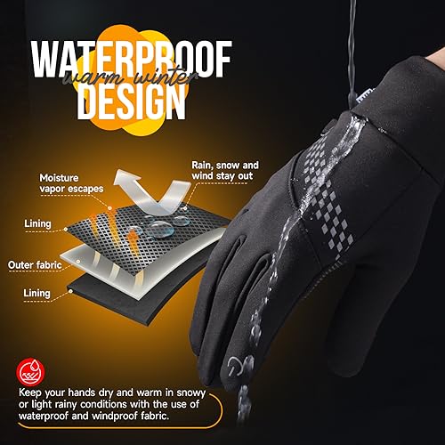 Tmani Thermal Gloves for Men Women Winter Warm Gloves Windproof and Water-Resistant Touchscreen Gloves Anti-Slip Performance Sport Gloves for Running Cycling Walking