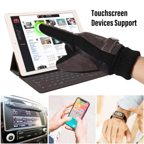 KXF Thermal Gloves, Mens Leather Winter Gloves Thick Warm Fleece Lined Windproof Cold Proof Touchscreen Gloves for Cycling Driving Running Camping Hiking