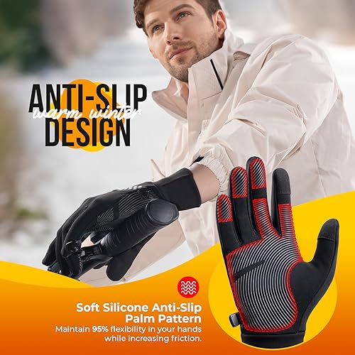 Tmani Thermal Gloves for Men Women Winter Warm Gloves Windproof and Water-Resistant Touchscreen Gloves Anti-Slip Performance Sport Gloves for Running Cycling Walking