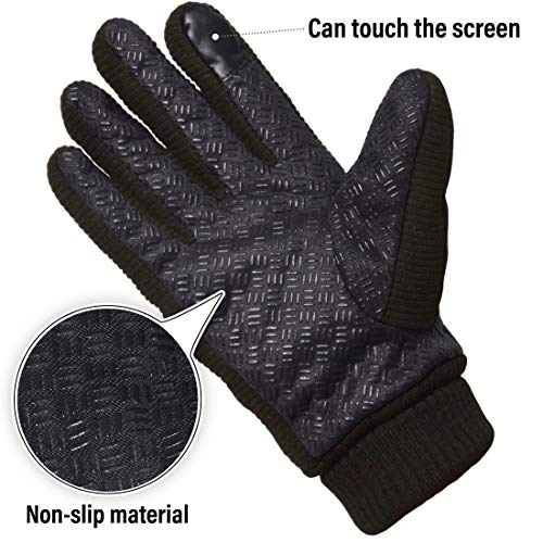KXF Thermal Gloves, Mens Leather Winter Gloves Thick Warm Fleece Lined Windproof Cold Proof Touchscreen Gloves for Cycling Driving Running Camping Hiking