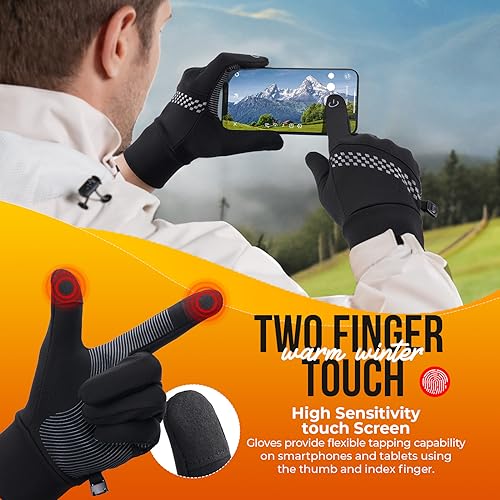 Tmani Thermal Gloves for Men Women Winter Warm Gloves Windproof and Water-Resistant Touchscreen Gloves Anti-Slip Performance Sport Gloves for Running Cycling Walking