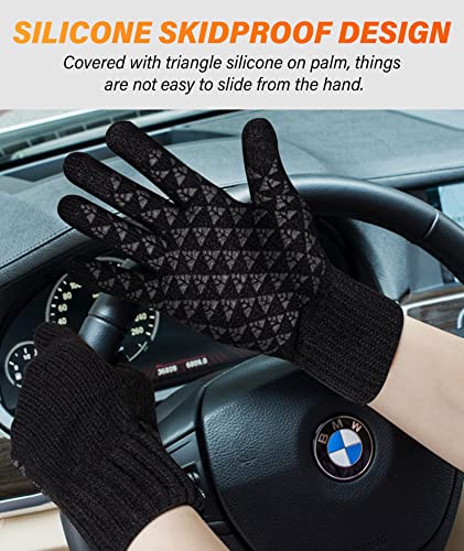 Protado Winter Gloves Men, Upgraded Touch Screen Gloves Anti-Slip Silicone Gel Thermal Soft Wool Lining Knitted Gloves Elastic Cuff for Cycling Driving Hiking Climbing Skiing (M)