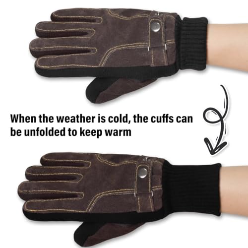 KXF Thermal Gloves, Mens Leather Winter Gloves Thick Warm Fleece Lined Windproof Cold Proof Touchscreen Gloves for Cycling Driving Running Camping Hiking