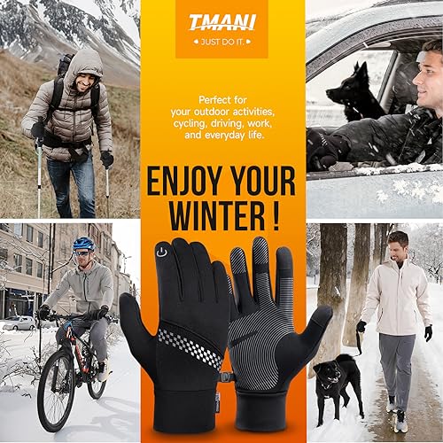 Tmani Thermal Gloves for Men Women Winter Warm Gloves Windproof and Water-Resistant Touchscreen Gloves Anti-Slip Performance Sport Gloves for Running Cycling Walking