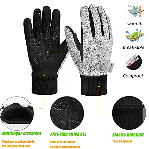 BIKINGMOREOK Winter Gloves for Men Women,-10°F 3M Thinsulate Thermal Gloves Coldproof Touchscreen Warm Gloves,Anti-Slip Road Bike Cycling Gloves-Hemp Grey-M