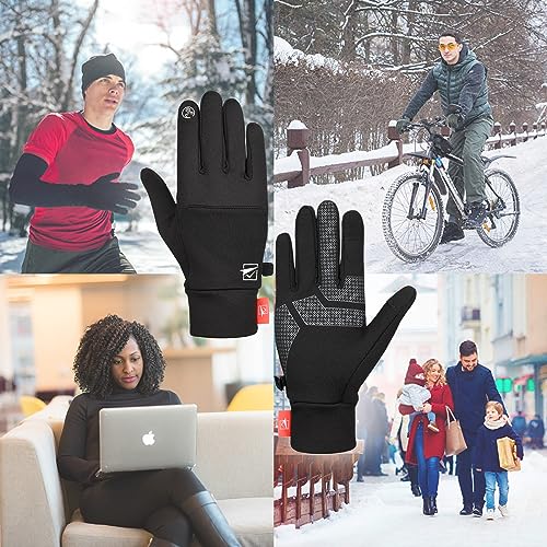 TOLEMI Thermal Gloves, Winter Gloves Skin-friendly Running Gloves Anti-slip Touch Screen Gloves for Men Women Sport Walking Riding Driving Cycling Hiking - Black, M